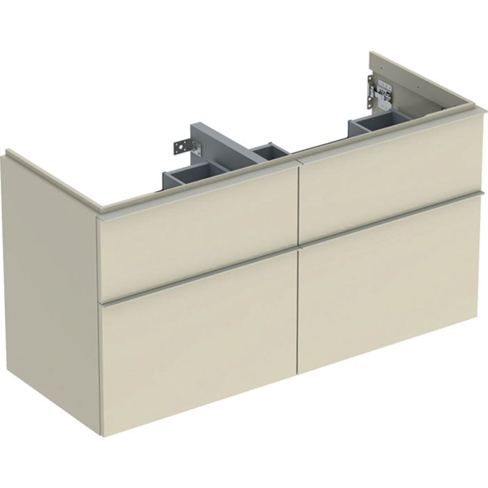 Szafka pod umywalkę podwójną dolna wisząca 1184 x 476 x 615 mm szary piaskowy lakierowany wysoki połysk z czterema szufladami GEBERIT iCon | 502309JL1