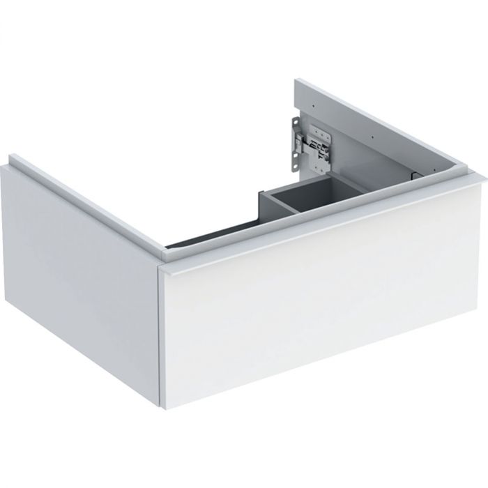Szafka pod umywalkę wisząca dolna 592 x 476 x 247 mm biała lakierowany wysoki połysk z jedną szufladą GEBERIT iCon | 502310011