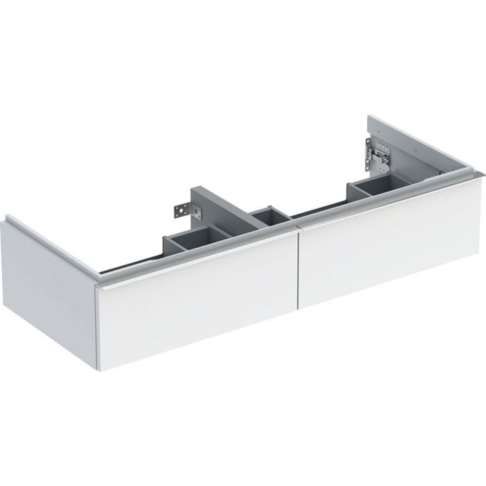 Szafka pod umywalkę podwójną wisząca dolna 1184 x 476 x 247 mm biała lakierowany wysoki połysk z dwoma szufladami GEBERIT iCon | 502314012