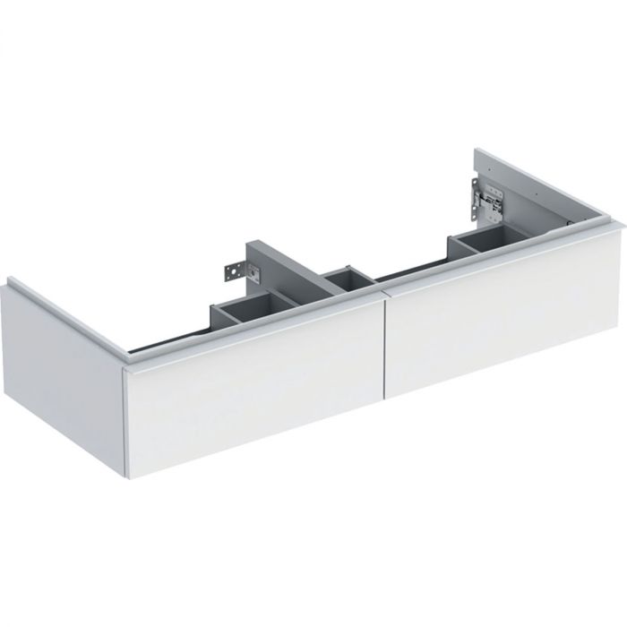 Szafka pod umywalkę podwójną wisząca dolna 1184 x 476 x 247 mm biała lakierowany mat z dwoma szufladami GEBERIT iCon | 502314013