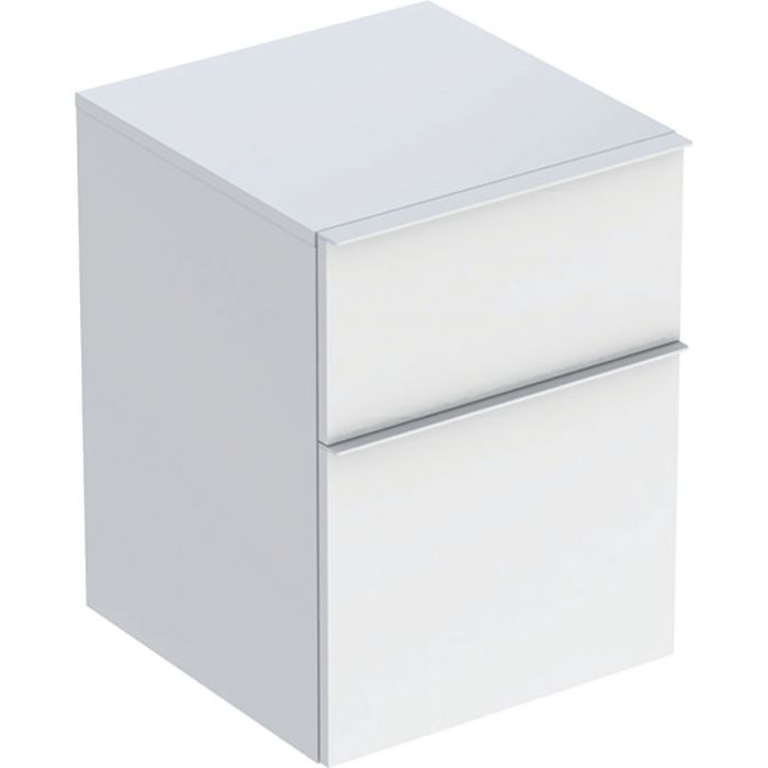 Szafka wisząca boczna 450 x 476 x 600 mm biała lakierowany wysoki połysk z dwoma szufladami GEBERIT iCon | 502315011