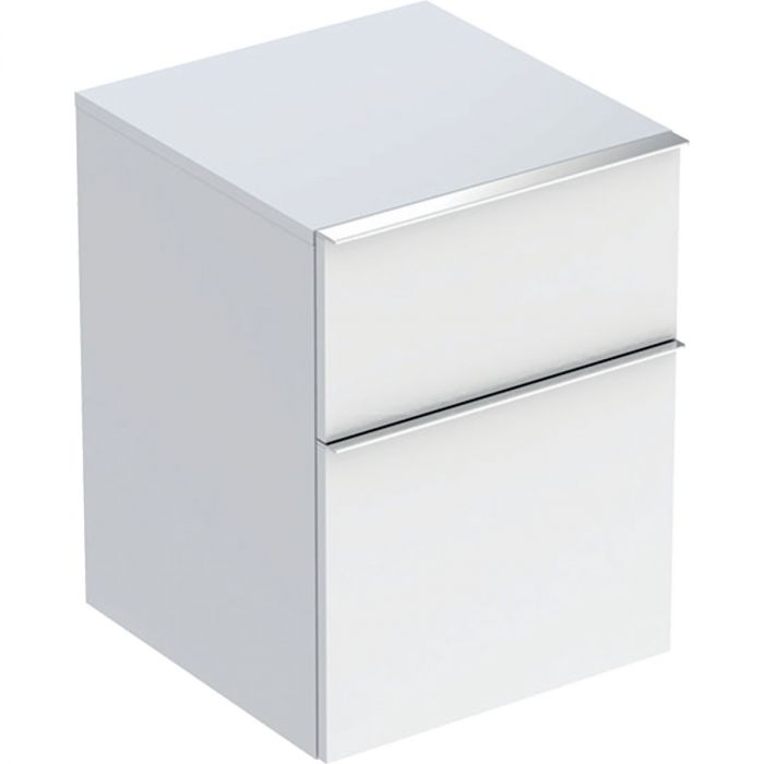 Szafka wisząca boczna 450 x 476 x 600 mm biała lakierowany wysoki połysk z dwoma szufladami GEBERIT iCon | 502315012