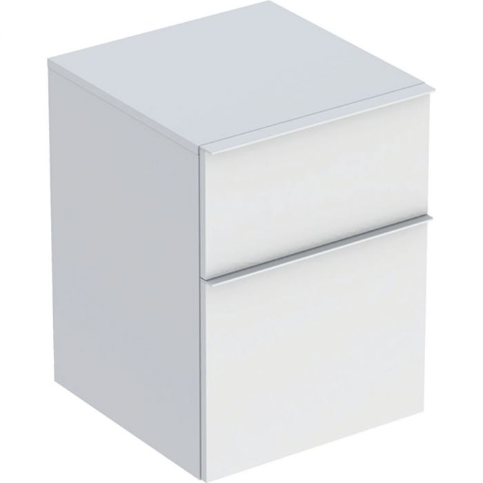Szafka wisząca boczna 450 x 476 x 600 mm biała lakierowany mat z dwoma szufladami GEBERIT iCon | 502315013