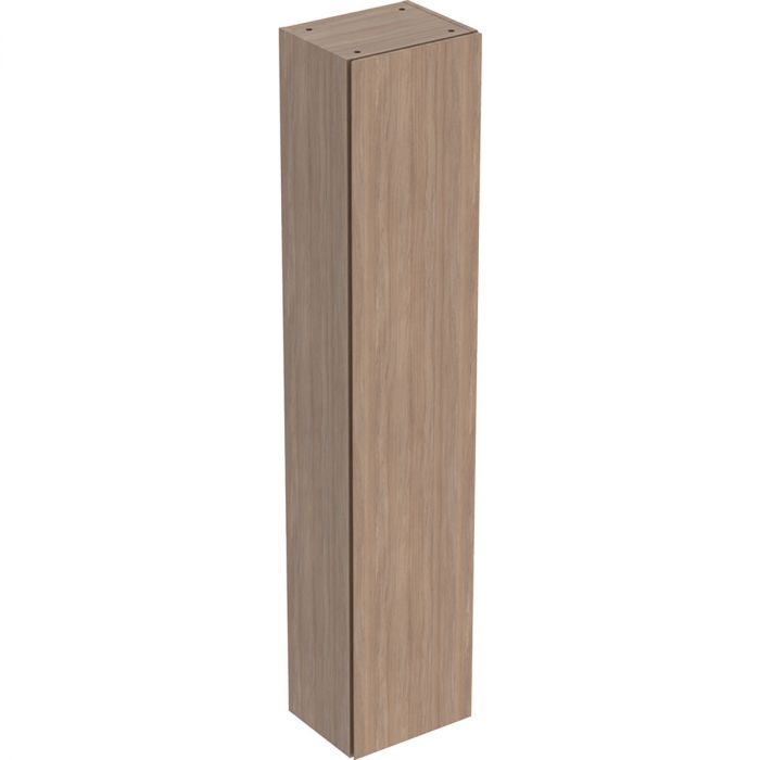 Szafka wisząca wysoka 360 x 291 x 1800 mm dąb z drzwiami, z czterema przekładanymi szklanymi półkami do dolnej szafki, z półką zamocowaną na stałe GEBERIT iCon | 502316JH1