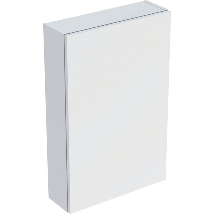 Szafka wisząca górna 450 x 150 x 700 mm biała lakierowany mat z jednymi drzwiami, z dwoma szklanymi półkami do dolnej szafki GEBERIT iCon | 502318013