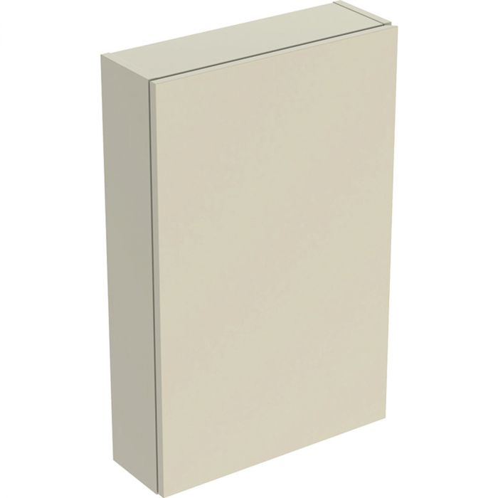 Szafka wisząca górna 450 x 150 x 700 mm piaskowo-szara lakierowany wysoki połysk z jednymi drzwiami, z dwoma szklanymi półkami do dolnej szafki GEBERIT iCon | 502318JL1