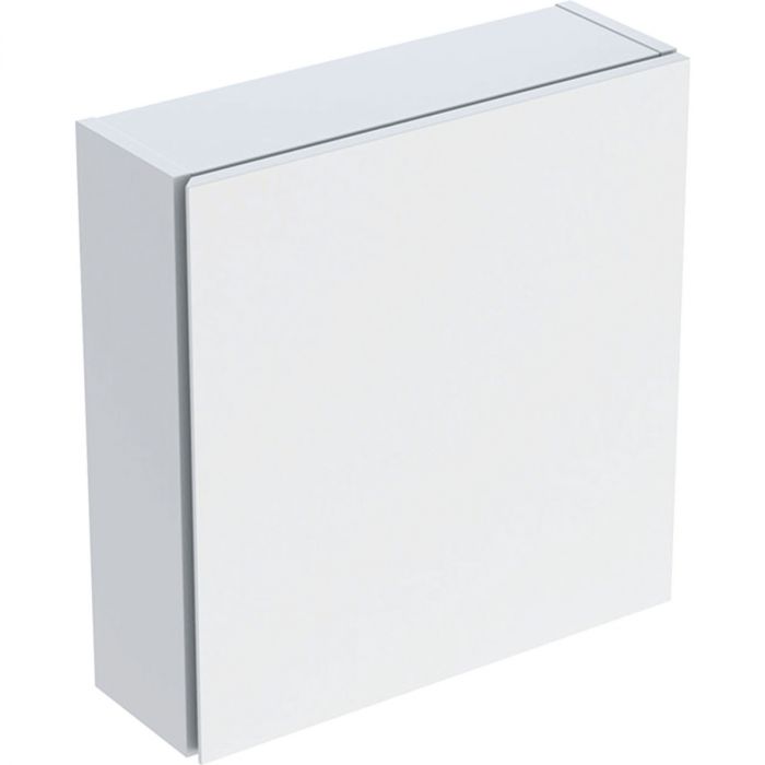 Szafka wisząca górna 450 x 150 x 467 mm biała lakierowany wysoki połysk z jednymi drzwiami, szklana półka do dolnej szafki przekładana GEBERIT iCon | 502319011
