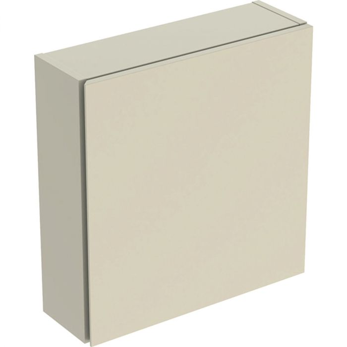 Szafka wisząca górna 450 x 150 x 467 mm piaskowo-szara lakierowany wysoki połysk z jednymi drzwiami, szklana półka do dolnej szafki przekładana GEBERIT iCon | 502319JL1