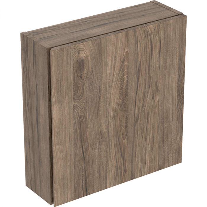Szafka wisząca górna 450 x 150 x 467 mm orzech włoski hickory z jednymi drzwiami, szklana półka do dolnej szafki przekładana GEBERIT iCon | 502319JR1
