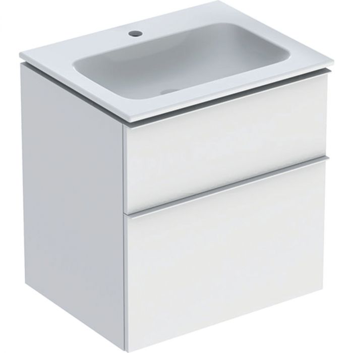 Zestaw łazienkowy wiszący 600 x 480 x 630 mm biały mat GEBERIT iCon w komplecie: umywalka meblowa slim z otworem bez przelewu, z szafką pod umywalkę z dwoma szufladami, z zestawem odpływowo-przelewowym, elementy mocujące  | 502335013