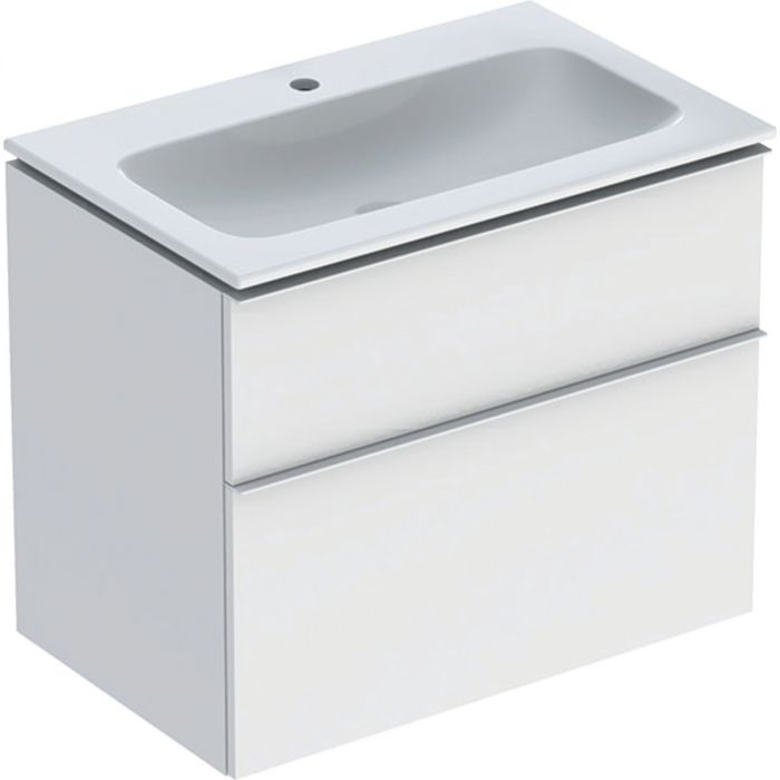 Zestaw łazienkowy wiszący 750 x 480 x 630 mm biały mat GEBERIT iCon w komplecie: umywalka meblowa slim z otworem bez przelewu, z szafką pod umywalkę z dwoma szufladami, z zestawem odpływowo-przelewowym, elementy mocujące  | 502336013