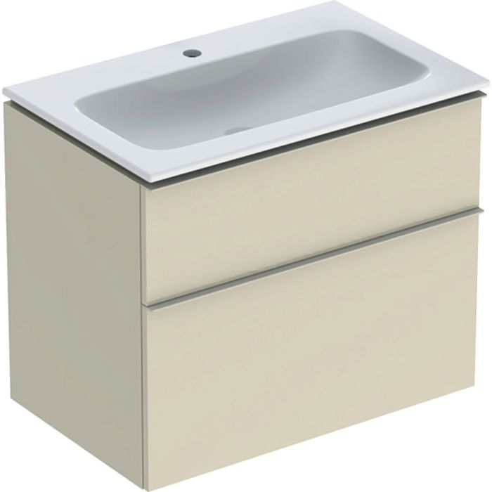 Zestaw łazienkowy wiszący 750 x 480 x 630 mm szary piaskowy wysoki połysk GEBERIT iCon w komplecie: umywalka meblowa slim z otworem bez przelewu, z szafką pod umywalkę z dwoma szufladami, z zestawem odpływowo-przelewowym, elementy mocujące  | 502336JL1