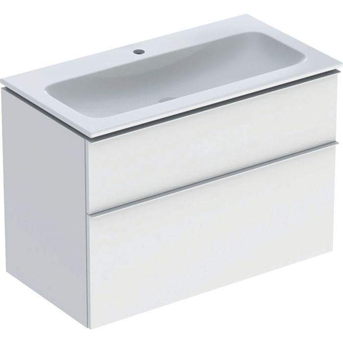 Zestaw łazienkowy wiszący 900 x 480 x 630 mm biały mat GEBERIT iCon w komplecie: umywalka meblowa slim z otworem bez przelewu, z szafką pod umywalkę z dwoma szufladami, z zestawem odpływowo-przelewowym, elementy mocujące | 502337013