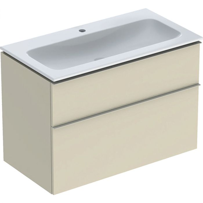 Zestaw łazienkowy wiszący 900 x 480 x 630 mm szary piaskowy wysoki połysk GEBERIT iCon w komplecie: umywalka meblowa slim z otworem bez przelewu, z szafką pod umywalkę z dwoma szufladami, z zestawem odpływowo-przelewowym, elementy mocujące  | 502337JL1
