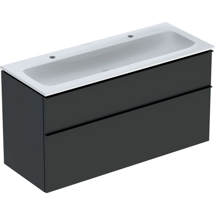 Zestaw łazienkowy wiszący 1200 x 480 x 630 mm lava GEBERIT iCon w komplecie: umywalka meblowa slim z 2 otworami bez przelewu, z szafką pod umywalkę z dwoma szufladami, z zestawem odpływowo-przelewowym, elementy mocujące  | 502338JK1