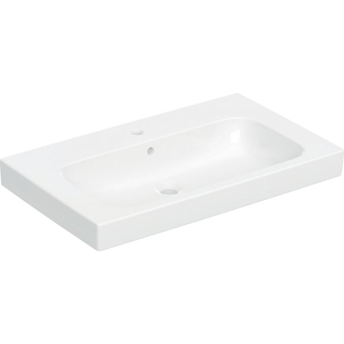 Umywalka ceramiczna GEBERIT MODO do montażu na kątownikach montażowych, do zamocowania w szafce pod umywalkę z otworem z przelewem z powierzchnią odkładczą 800 x 485 x 155 mm | 502859001