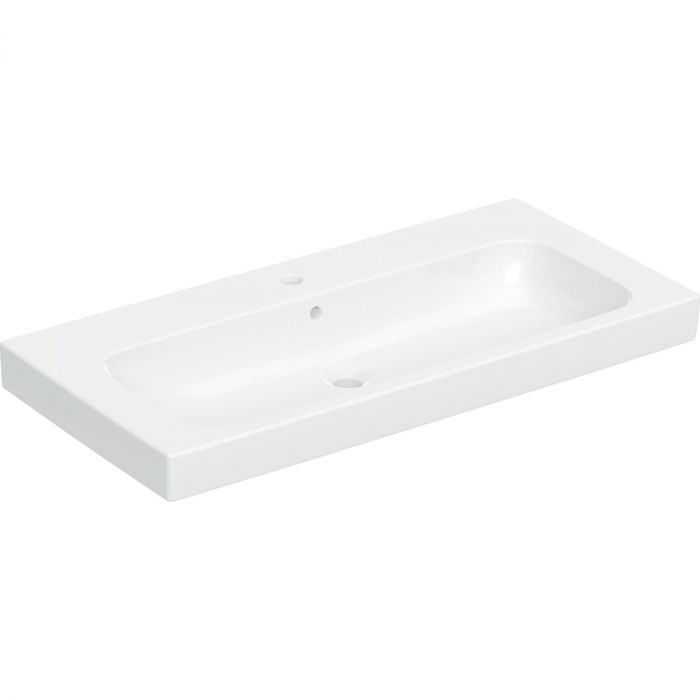 Umywalka ceramiczna GEBERIT MODO do montażu na kątownikach montażowych, do zamocowania w szafce pod umywalkę z otworem z przelewem z powierzchnią odkładczą 1000 x 485 x 155 mm | 502876001