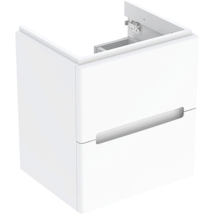Szafka pod umywalkę kompaktową płyta wiórowa 490 x 395 x 550 mm biała połysk z dwoma szufladami GEBERIT MODO | 502877011