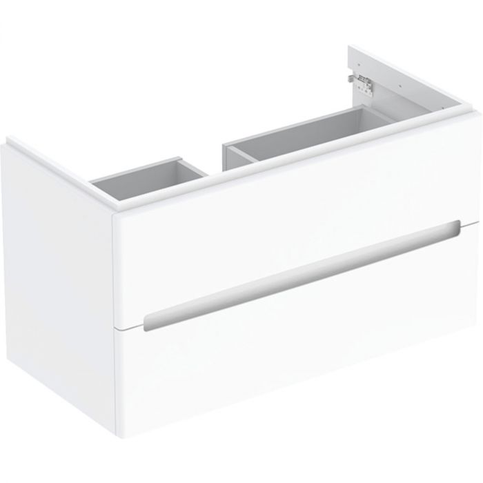 Szafka pod umywalkę płyta wiórowa 990 x 479 x 550 mm biała połysk z dwoma szufladami GEBERIT MODO | 502880011