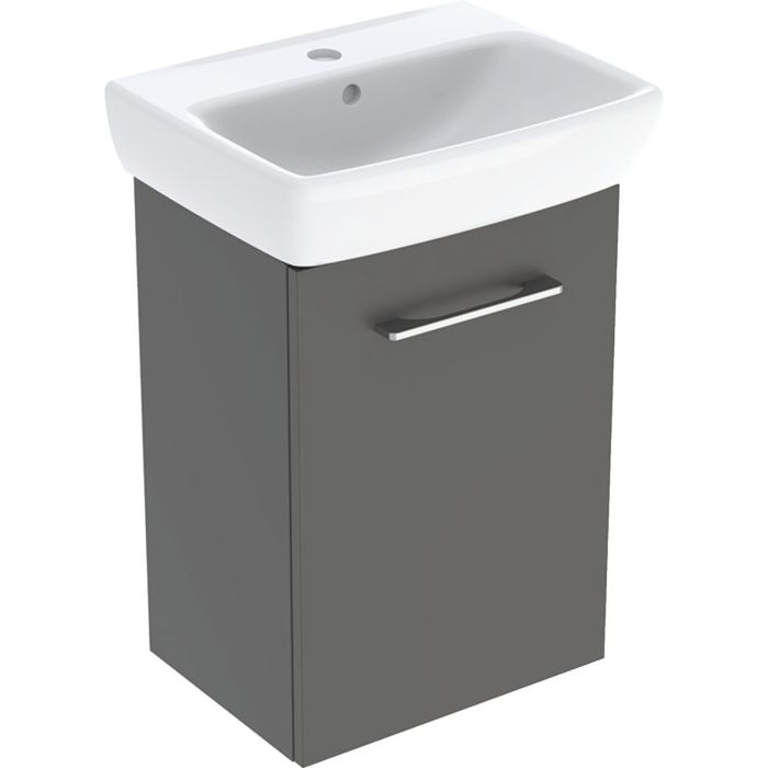 Zestaw łazienkowy 450 x 350 x 649 mm lava / lakierowany matowy GEBERIT SELNOVA SQUARE w zestawie: szafka pod umywalkę z jednymi drzwiami, umywalka kompaktowa, zestaw mocujący, uchwyt  | 502747001