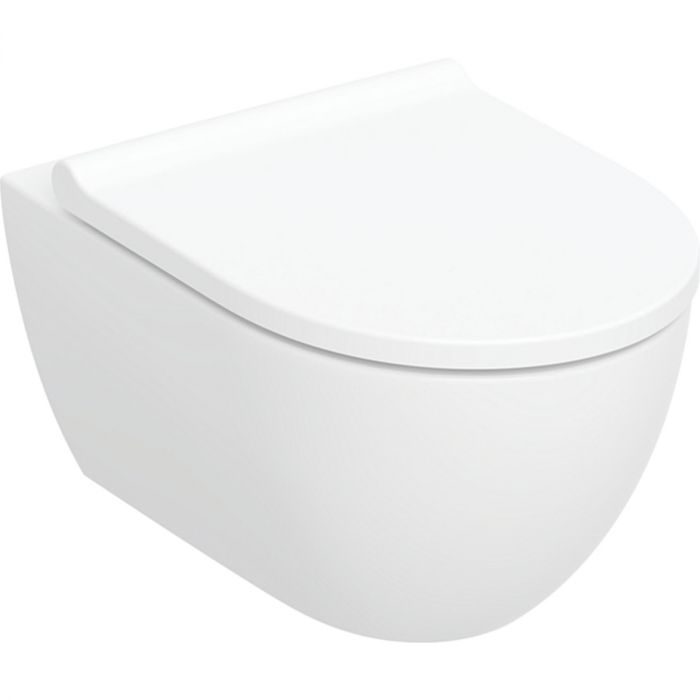 Acanto miska WC ceramiczna lejowa z technologią spłukiwania TurboFlush wisząca z deską sedesową z duroplastu z zawiasami EasyMount, ukryte mocowania 35 x 53 x 33.4 cm biała z powłoką KeraTect w zestawie miska ustępowa + deska sedesowa + elementy mocujące