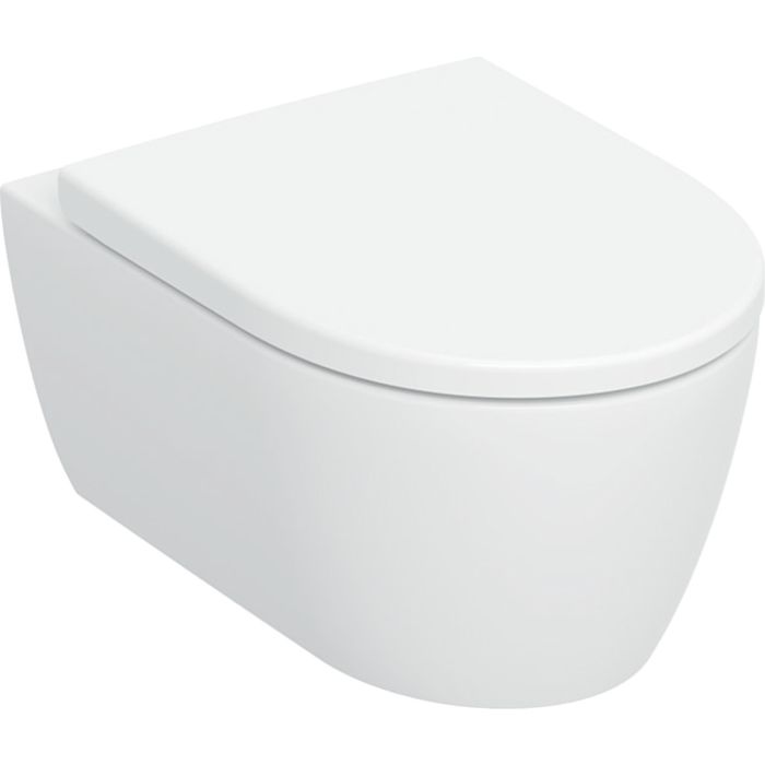 Miska WC ceramiczna wisząća GEBERIT iCon lejowa TurboFlush z deską sedesową mocowanie od góry, wolne opadanie, z wypinanymi zawiasami 35.5 x 53 cm biała matowa | 503046JT1