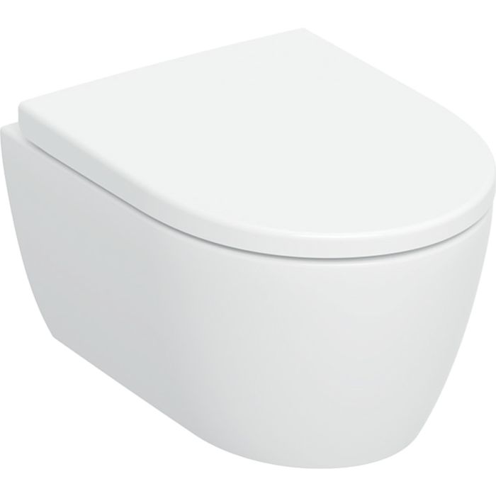 Miska WC ceramiczna wisząca GEBERIT iCon lejowa, krótka, TurboFlush z deską sedesową mocowanie od góry, wolne opadanie, z wypinanymi zawiasami 35.5 x 49 cm biała / KeraTect | 503048008