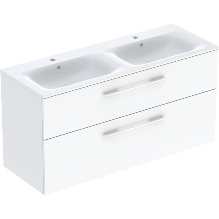 Zestaw łazienkowy 1300 x 502 x 652 mm biały lakierowany na wysoki połysk GEBERIT VITALLE VITANOVA w komplecie : umywalka z 2 otworami na baterię, przelewem, szafka podumywalkowa z 2 szufladami  | 503175001