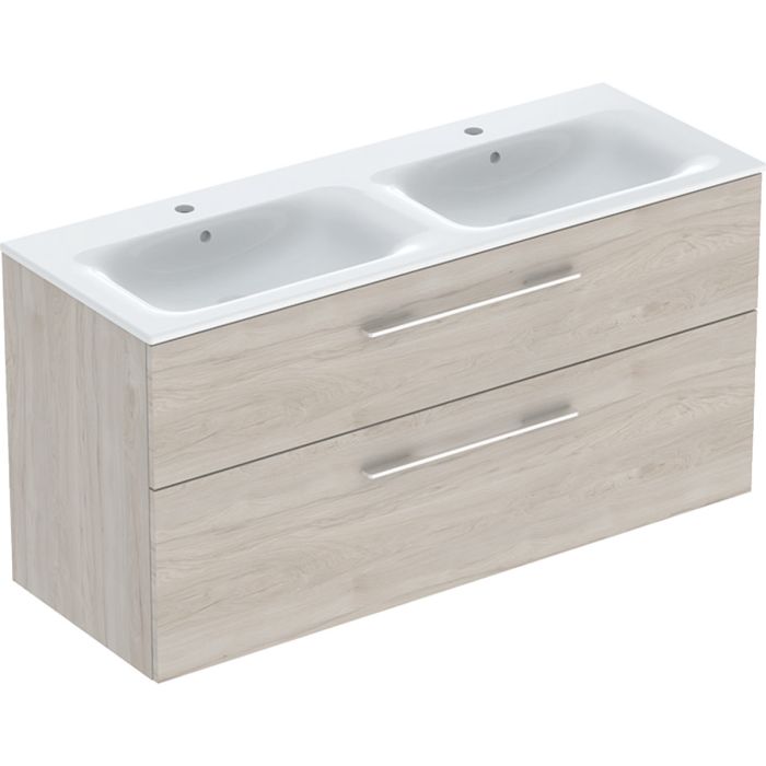 Zestaw łazienkowy 1300 x 502 x 652 mm orzech włoski GEBERIT VITALLE VITANOVA w komplecie : umywalka z 2 otworami na baterię, przelewem, szafka podumywalkowa z 2 szufladami  | 503177001