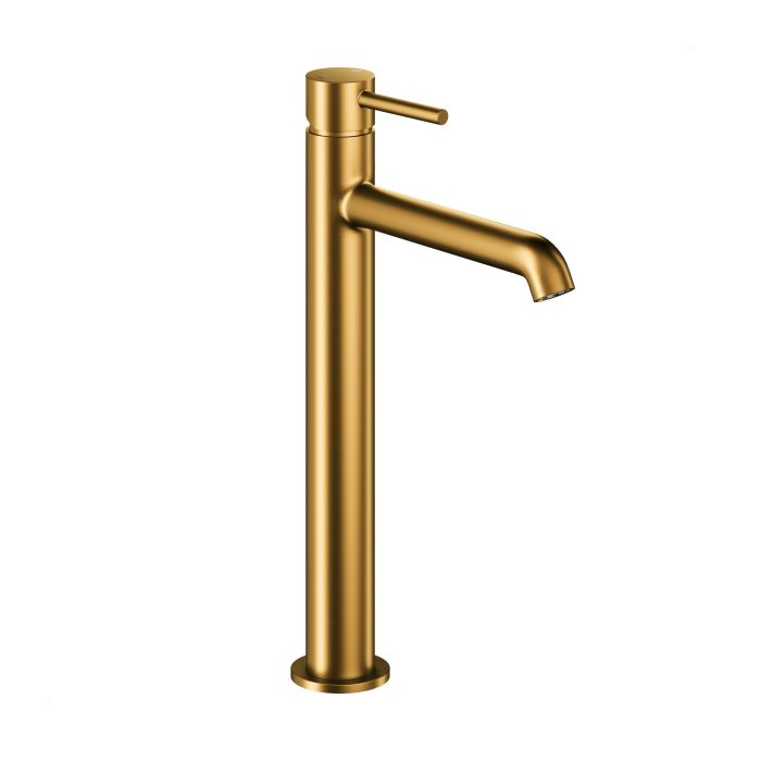 Bateria umywalkowa stojąca nablatowa ARMATURA KRAKÓW MOZA MINI 1-otworowa mosiężna złoty szczotkowany PVD z korkiem klik-klak  | 503263231