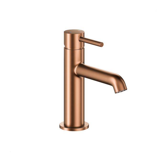 Bateria umywalkowa stojąca ARMATURA KRAKÓW MOZA MINI 1-otworowa mosiężna miedź szczotkowana PVD z korkiem klik-klak  | 503283534