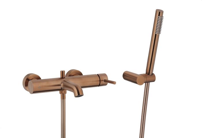Bateria wannowa pozioma z natryskiem punktowym premium ARMATURA KRAKÓW Moza brushed rose gold | 503452034