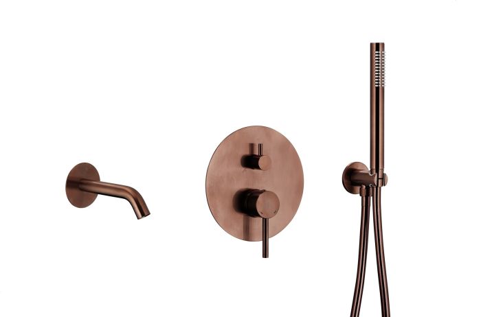 Zestaw wannowy podtynkowy podłogowy z boxem montażowym z baterią 3 funkcyjną ARMATURA KRAKÓW brushed rose gold | 503940134