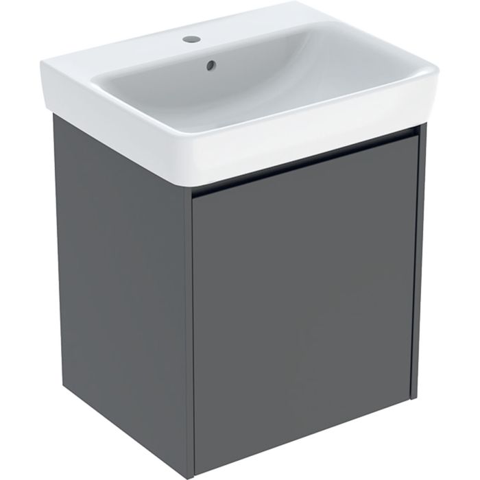Zestaw łazienkowy 600 x 480 x 697 mm lava / lakierowany jedwabny mat GEBERIT SELNOVA SQUARE z szafką z jednymi drzwiami, umywalką z otworem i przelewem, elementami mocującym i szablonem montażowym  | 504134JK1