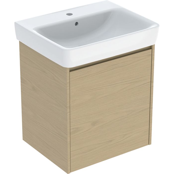 Zestaw łazienkowy 600 x 480 x 697 mm dąb naturalny / melaminowa struktura drewna GEBERIT SELNOVA SQUARE z szafką z jednymi drzwiami, umywalką z otworem i przelewem, elementami mocującym i szablonem montażowym  | 504134PS1