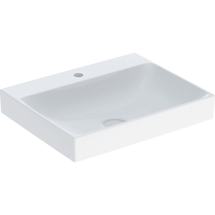 Umywalka ceramiczna GEBERIT One stawiana na blat prostokątny z otworem bez przelewu odpływ pionowy 600 x 480 x 140 mm biała z powłoką KeraTect | 505020011