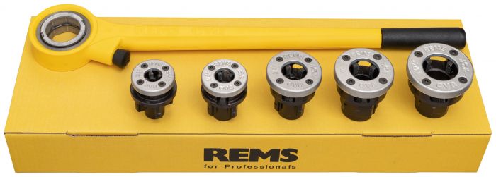 Gwintownica ręczna z szybkowymiennymi głowicami REMS eva Set w kartonie 3/8-1 1/4"