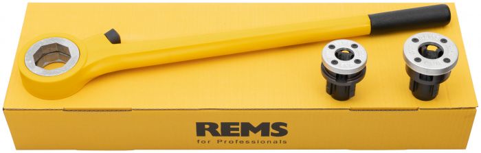 Gwintownica ręczna z szybkowymiennymi głowicami REMS eva Set w kartonie 1/2-3/4"