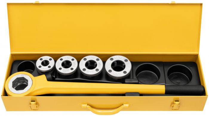 Gwintownica ręczna z szybkowymiennymi głowicami REMS eva Set w skrzynce z blachy 1/2-11/4"