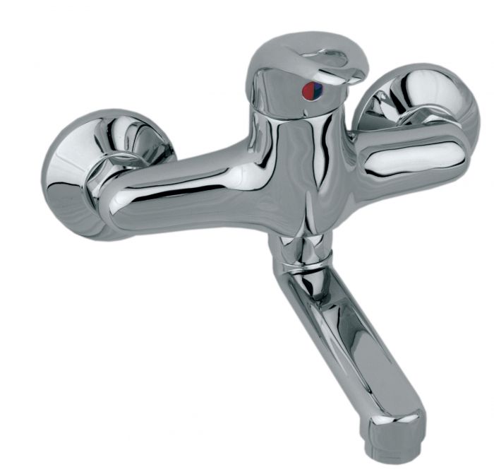 Bateria umywalkowa ścienna ARMATURA KRAKÓW JASPIS 1-uchwytowa 2-otworowa mosiądz chrom z obrotową wylewką z zestawem montażowym  | 54081000