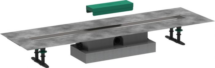 Zestaw podstawowy do odpływu liniowego położenie odpływu poziome HANSGROHE uBOX Universal pasuje do wszystkich elementów zewnętrznych RainDrain Rock i RainDrain Match stal szlachetna 304 900 x 134 x 20 mm, przyłącze DN40 montaż przy ścianie, dowolny monta