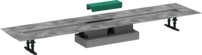 Zestaw podstawowy do odpływu liniowego położenie odpływu poziome HANSGROHE uBOX Universal pasuje do wszystkich elementów zewnętrznych RainDrain Rock i RainDrain Match stal szlachetna 304 1200 x 134 x 20 mm, przyłącze DN40 montaż przy ścianie lub w podłodz