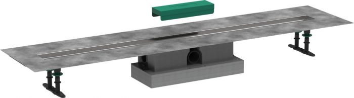 Zestaw podstawowy do odpływu liniowego położenie odpływu poziome HANSGROHE uBOX Universal pasuje do wszystkich elementów zewnętrznych RainDrain Rock i RainDrain Match, do montażu standardowego stal szlachetna 304 1200 x 134 x 20 mm, przyłącze DN50, wysoko