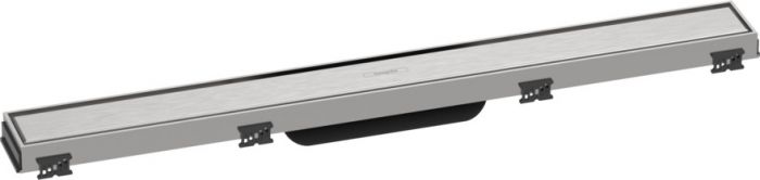Element zewnętrzny odpływu HANSGROHE RainDrain Match odpowiedni do odwodnienia pojedynczego i podwójnego ze stali szlachetnej 304 655 x 25 x 81 mm ze stelażem o regulowanej wysokości | 56037800