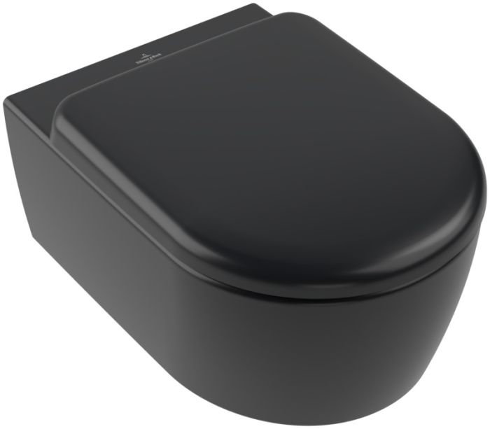 Miska WC wisząca VILLEROY & BOCH Skyla bez kołnierza wirowa TwistFlush 37 x 53 cm pure black z deską  | 5656CLR7