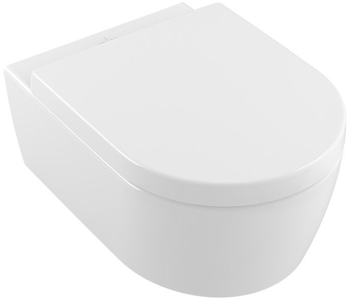 Combi-pack ceramiczny z powłoką CeramicPlus VILLEROY & BOCH Avento zawiera: miskę ustępową lejową podwieszaną DirectFlush 5656 R0 XX oraz deskę sedesową z zawiasami QuickRelease i SoftClosing 9M77 C1 XX stone white | 5656HRRW