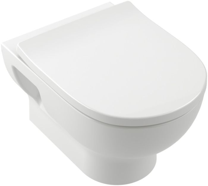 Miska WC wisząca z powłoką CeramicPlus VILLEROY & BOCH O.novo bez kołnierza wirowa TwistFlush 36 x 52 cm weiss alpin z deską sedesową  | 5C39CLR1