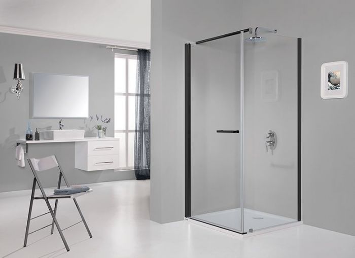 Kabina narożna kwadratowy SANPLAST Prestige KNDJ/PRIII-90-S 900 x 1980 mm czarna matowa szkło hartowane transparentne W0 z powłoką Glass protect | 600073004059401