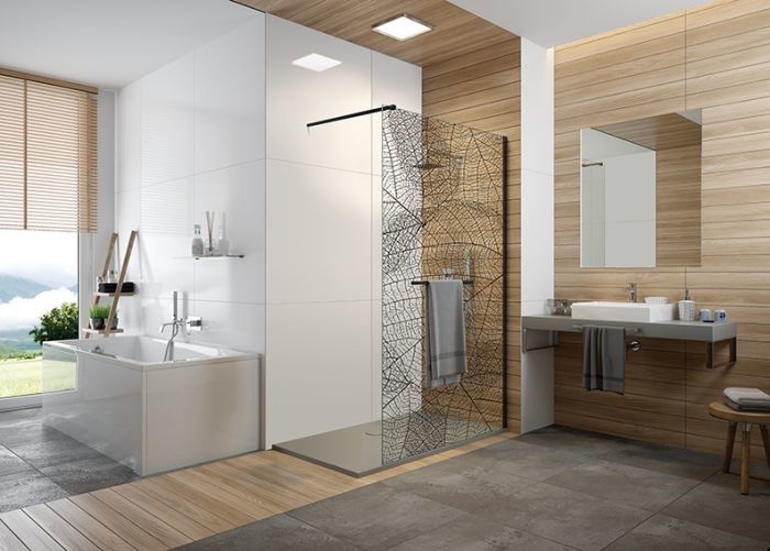Kabina WALK-IN prostokątny SANPLAST Free Line II P/FREEII-80 800 x 2000 mm czarna matowa szkło hartowane Sitodruk W22 z powłoką Glass Protect | 600261042059161