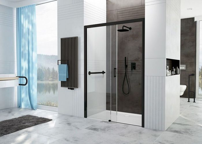 Drzwi przesuwne SANPLAST FreeZone D2P/FREEZONE-110-S strona prawa 1104 x 1900 mm czarny matowy szkło hartowane transparentne W0 z powłoką Glass protect | 600271314059401